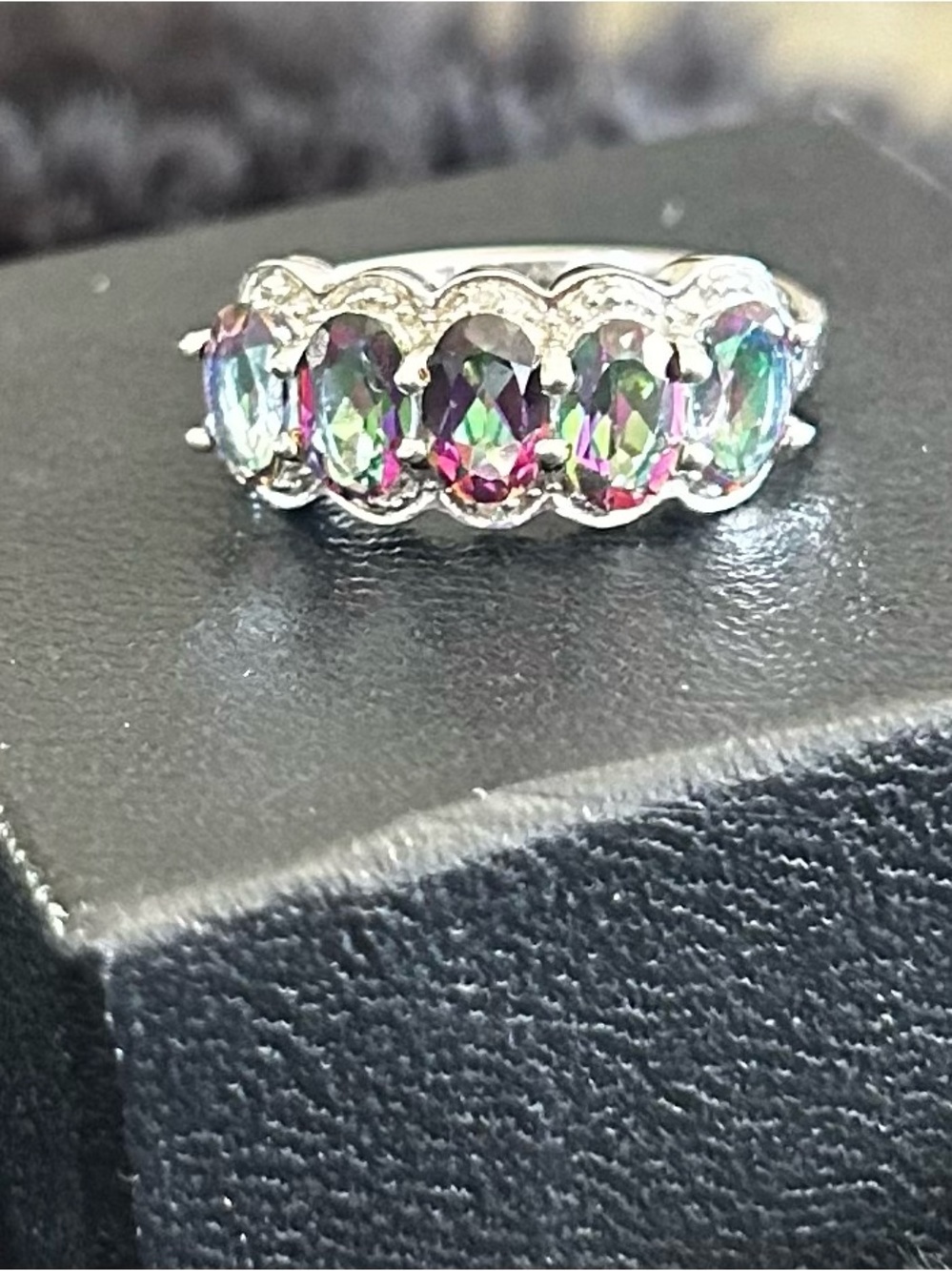 Mystic Topaz Multicolor Oval Gemstone Silver Ring